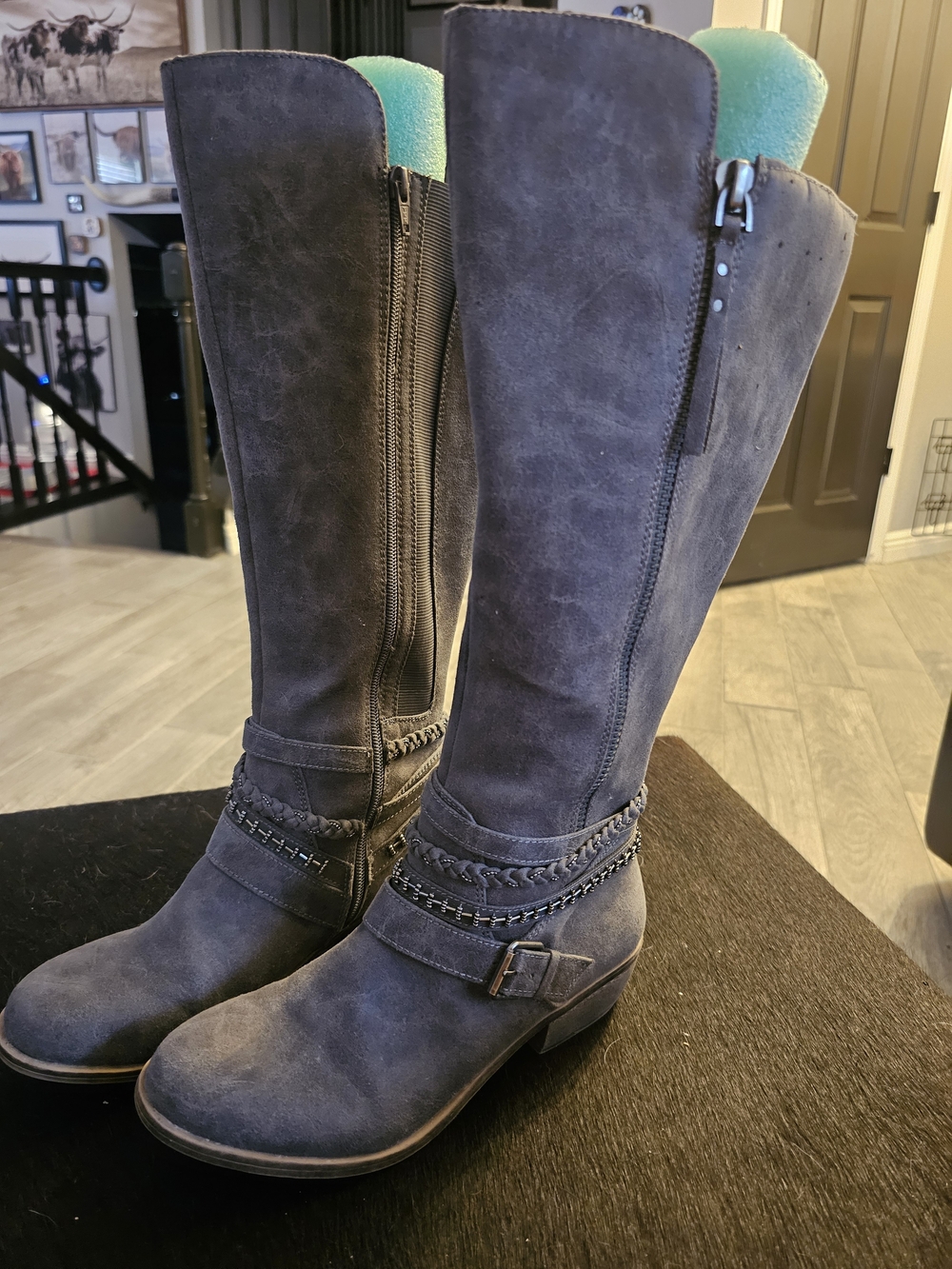 Suede Tall Riding Boots with Chain Detail- Discontinued